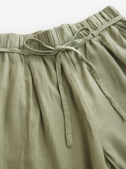 Sage Green Tie Waist Barrel Leg Linen Blend Trousers - Image 6 of 7