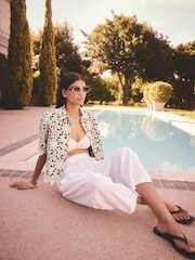 White Tie Waist Barrel Leg Linen Blend Trousers - Image 2 of 9