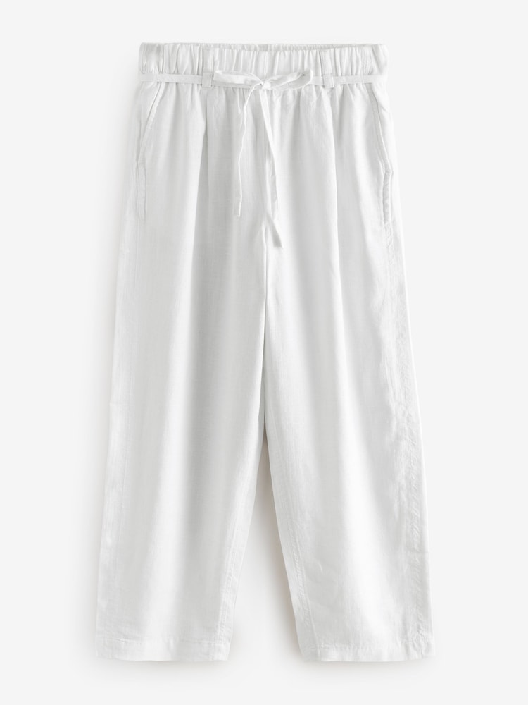Blanc - Tie Waist Barrel Leg Linen Blend Trousers - Image 7 of 9