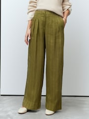 Khaki Green N. Premium Smart 100% Linen Trousers - Image 2 of 9