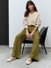Khaki Green N. Premium Smart 100% Linen Trousers - Image 4 of 9