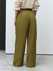 Khaki Green N. Premium Smart 100% Linen Trousers - Image 5 of 9
