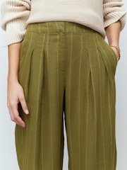 Khaki Green N. Premium Smart 100% Linen Trousers - Image 6 of 9