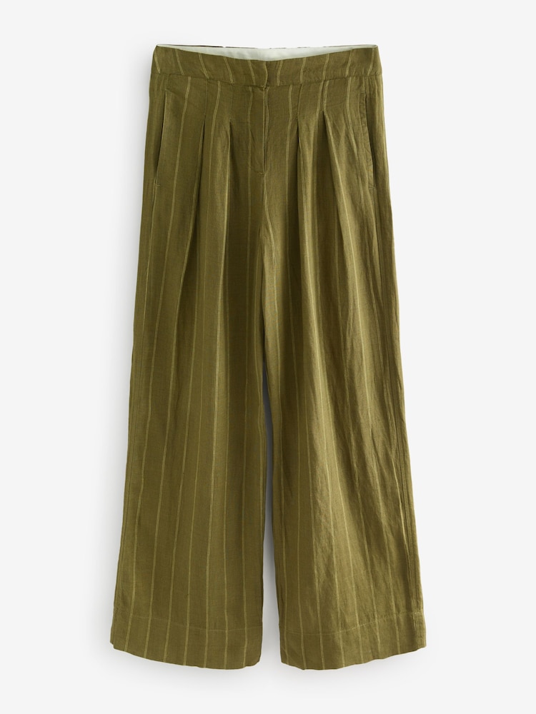 Khaki Green N. Premium Smart 100% Linen Trousers - Image 7 of 9