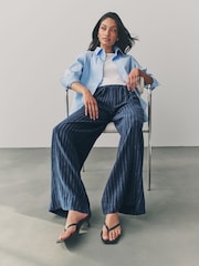 Blue Pinstripe Linen Rich Wide Leg Trousers - Image 1 of 9