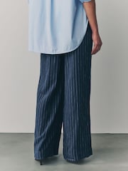 Blue Pinstripe Linen Rich Wide Leg Trousers - Image 4 of 9