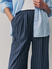 Blue Pinstripe Linen Rich Wide Leg Trousers - Image 5 of 9