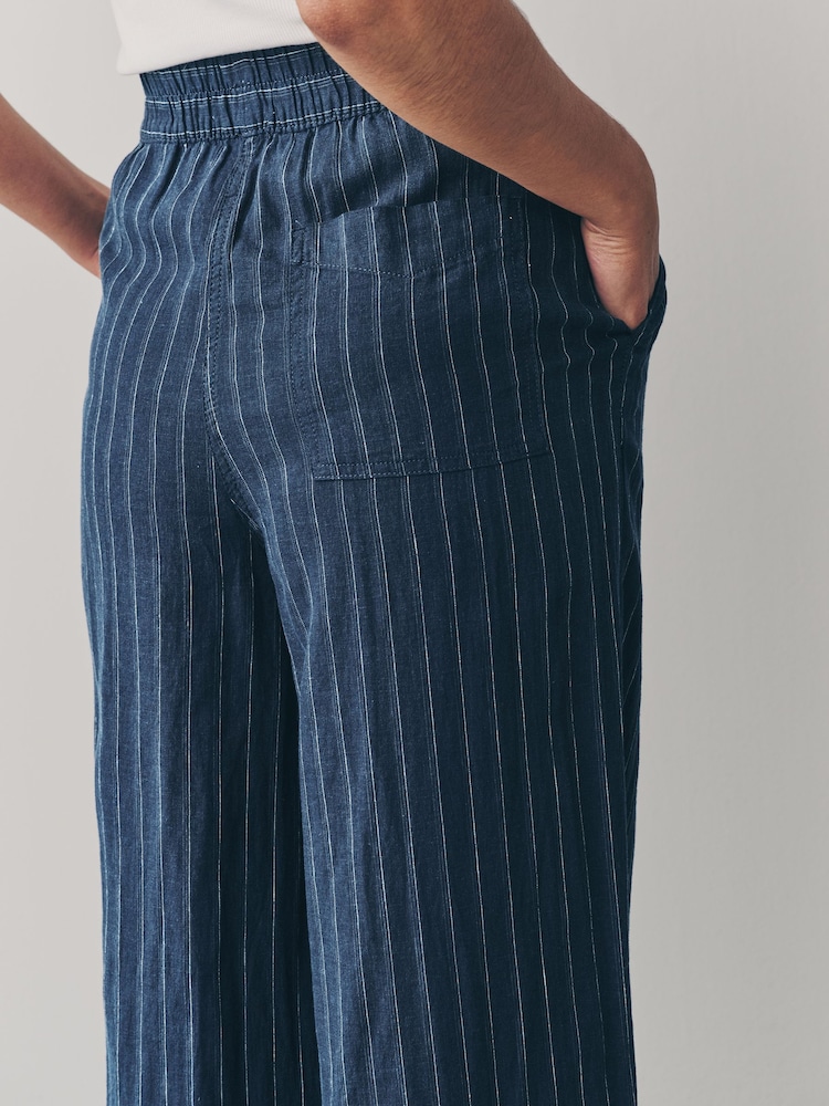 Blue Pinstripe Linen Rich Wide Leg Trousers - Image 6 of 9