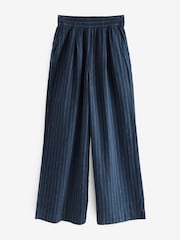 Blue Pinstripe Linen Rich Wide Leg Trousers - Image 7 of 9