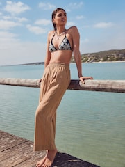 Orange Stripe Linen Rich Wide Leg Trousers - Image 1 of 7