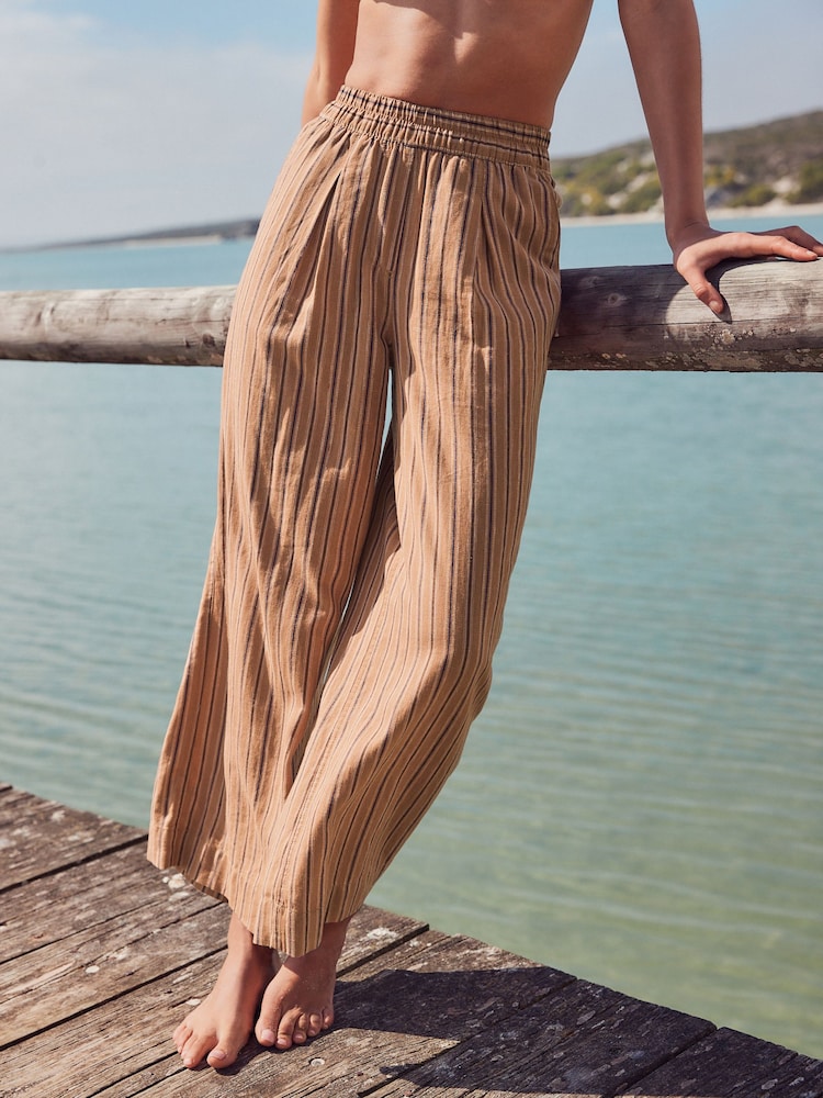 Orange Stripe Linen Rich Wide Leg Trousers - Image 3 of 7