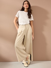 Natural Super Wide Striped Linen Blend Trousers - Image 1 of 8