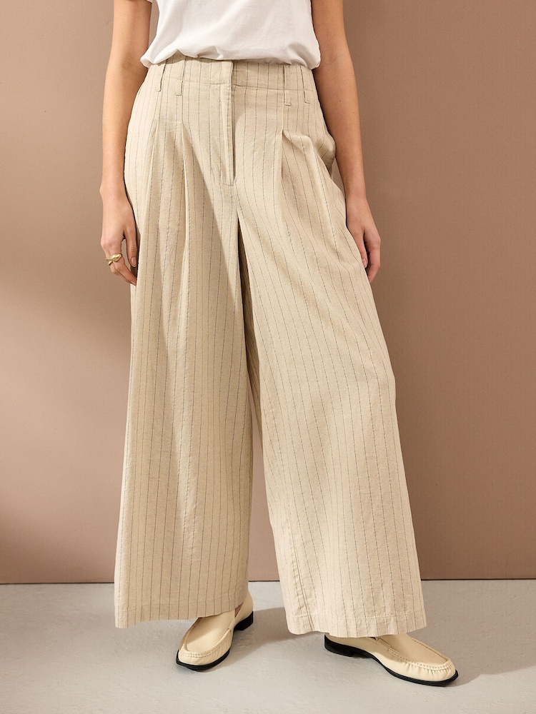 Natural Super Wide Striped Linen Blend Trousers - Image 3 of 8