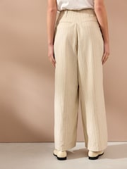 Natural Super Wide Striped Linen Blend Trousers - Image 4 of 8