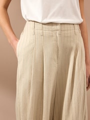 Natural Super Wide Striped Linen Blend Trousers - Image 5 of 8