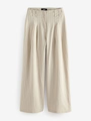 Natural Super Wide Striped Linen Blend Trousers - Image 6 of 8