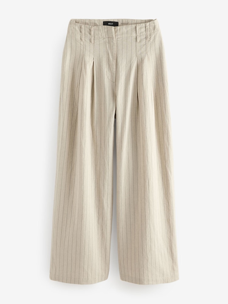 Natural Super Wide Striped Linen Blend Trousers - Image 6 of 8
