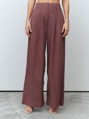 Burgundy Red Super Wide Striped Linen Blend Trousers - Image 2 of 7
