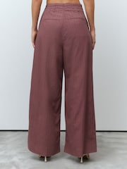 Burgundy Red Super Wide Striped Linen Blend Trousers - Image 3 of 7
