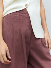 Burgundy Red Super Wide Striped Linen Blend Trousers - Image 4 of 7