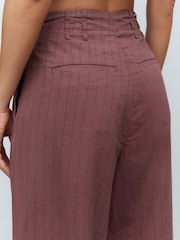 Burgundy Red Super Wide Striped Linen Blend Trousers - Image 5 of 7