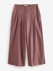 Burgundy Red Super Wide Striped Linen Blend Trousers - Image 6 of 7
