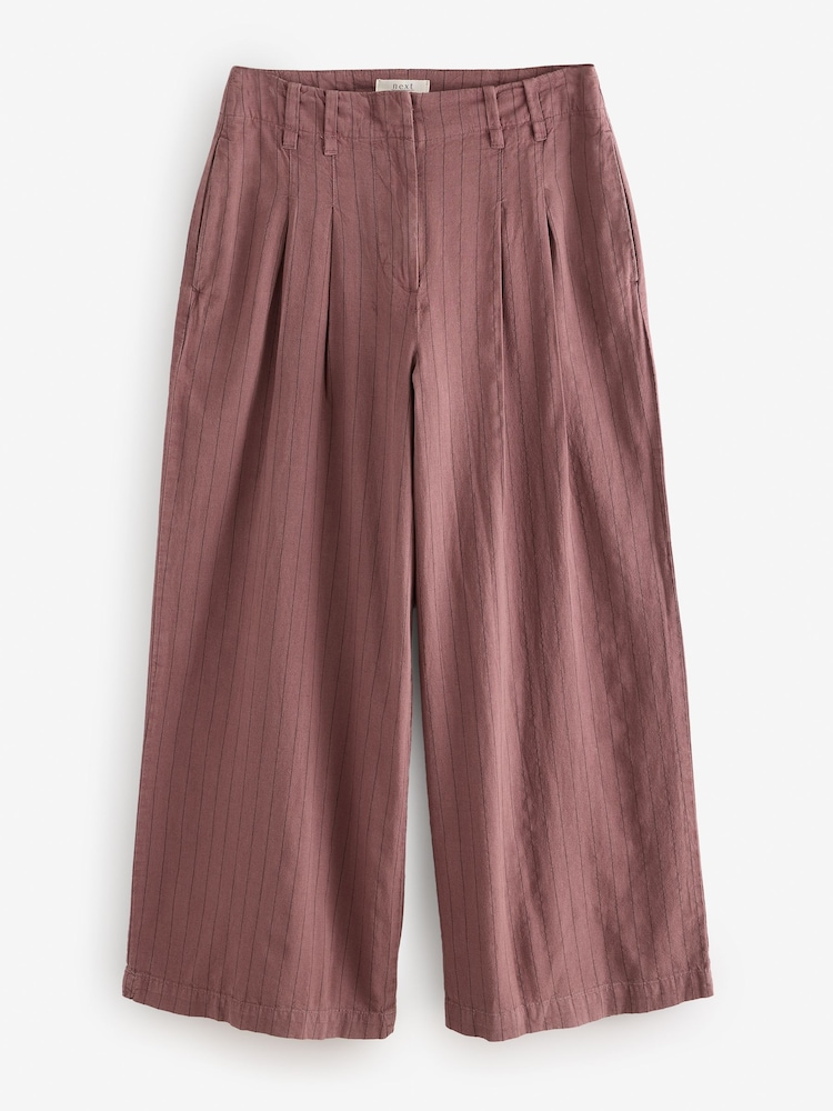 Burgundy Red Super Wide Striped Linen Blend Trousers - Image 6 of 7
