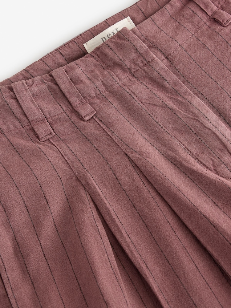 Burgundy Red Super Wide Striped Linen Blend Trousers - Image 7 of 7