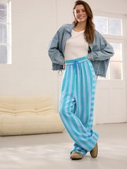 Blauw - Broek met wijde pijpen en strepen - Image 1 of 1