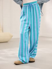 Blue Wide Leg Pull On Striped Trousers - Image 2 of 5