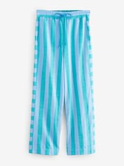 Blue Wide Leg Pull On Striped Trousers - Image 3 of 5