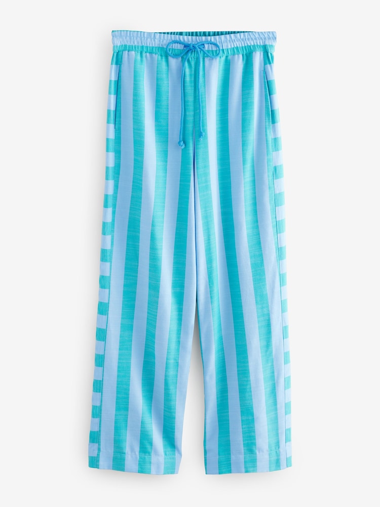 Blue Wide Leg Pull On Striped Trousers - Image 3 of 5