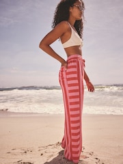 Pink Wide Leg Pull On Striped Trousers - Image 1 of 1