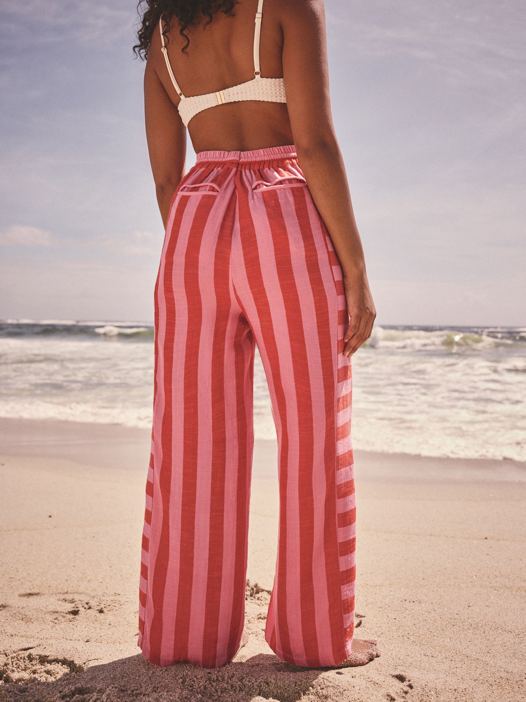 Buy Pink Wide Leg Pull On Striped Trousers from Next USA