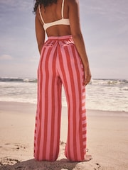 Pink Wide Leg Pull On Striped Trousers - Image 2 of 8