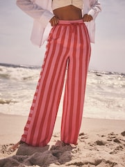 Pink Wide Leg Pull On Striped Trousers - Image 3 of 8