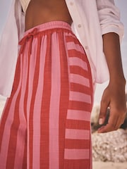 Pink Wide Leg Pull On Striped Trousers - Image 5 of 8