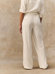 White Metallic Wide Leg Striped Trousers With Linen - Image 4 of 8