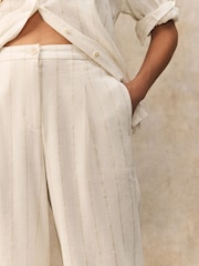 White Metallic Wide Leg Striped Trousers With Linen - Image 5 of 8