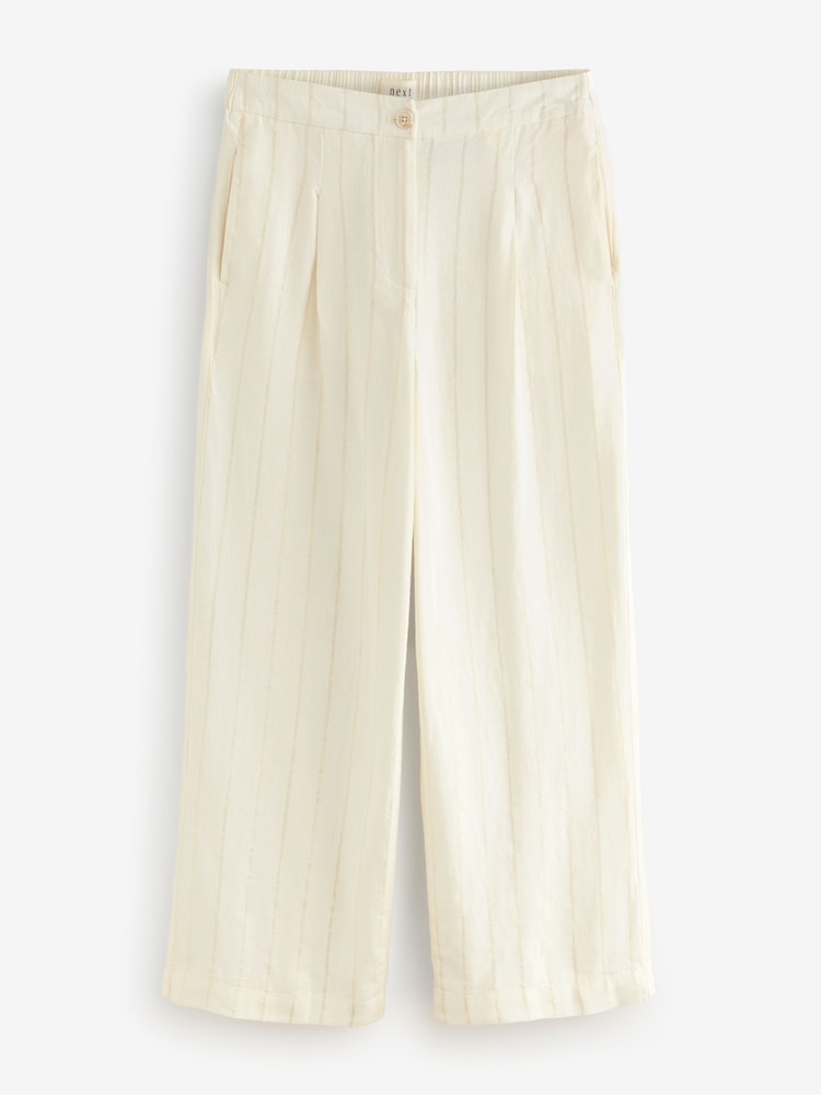 Blanc - métallisé Ample Pantalon Rayé Avec Lin - Image 6 of 8