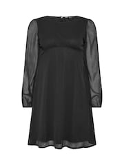 Schwarz - M&Co Petite Long Sleeve Chiffon Dress - Bild 5 von 6