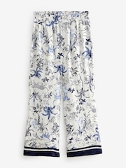 White/Blue Animal Print Wide Leg Satin Trousers - Image 5 of 7