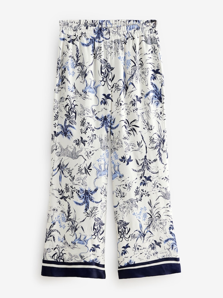 Blanc/Bleu Imprimé animal - Pantalons larges en satin - Image 5 of 7