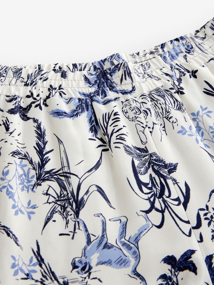 Blanc/Bleu Imprimé animal - Pantalons larges en satin - Image 6 of 7