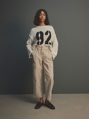 Ecru 100% Cotton Cargo Barrel Leg Trousers - Image 1 of 8