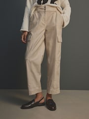 Ecru 100% Cotton Cargo Barrel Leg Trousers - Image 2 of 8