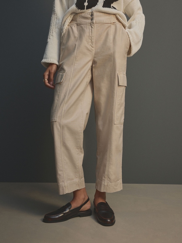 Ecru 100% Cotton Cargo Barrel Leg Trousers - Image 2 of 8