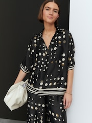 Black Spot V-Neck Collared Satin Shirt - Image 1 of 6