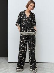 Black Spot V-Neck Collared Satin Shirt - Image 2 of 6