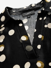 Black Spot V-Neck Collared Satin Shirt - Image 5 of 6